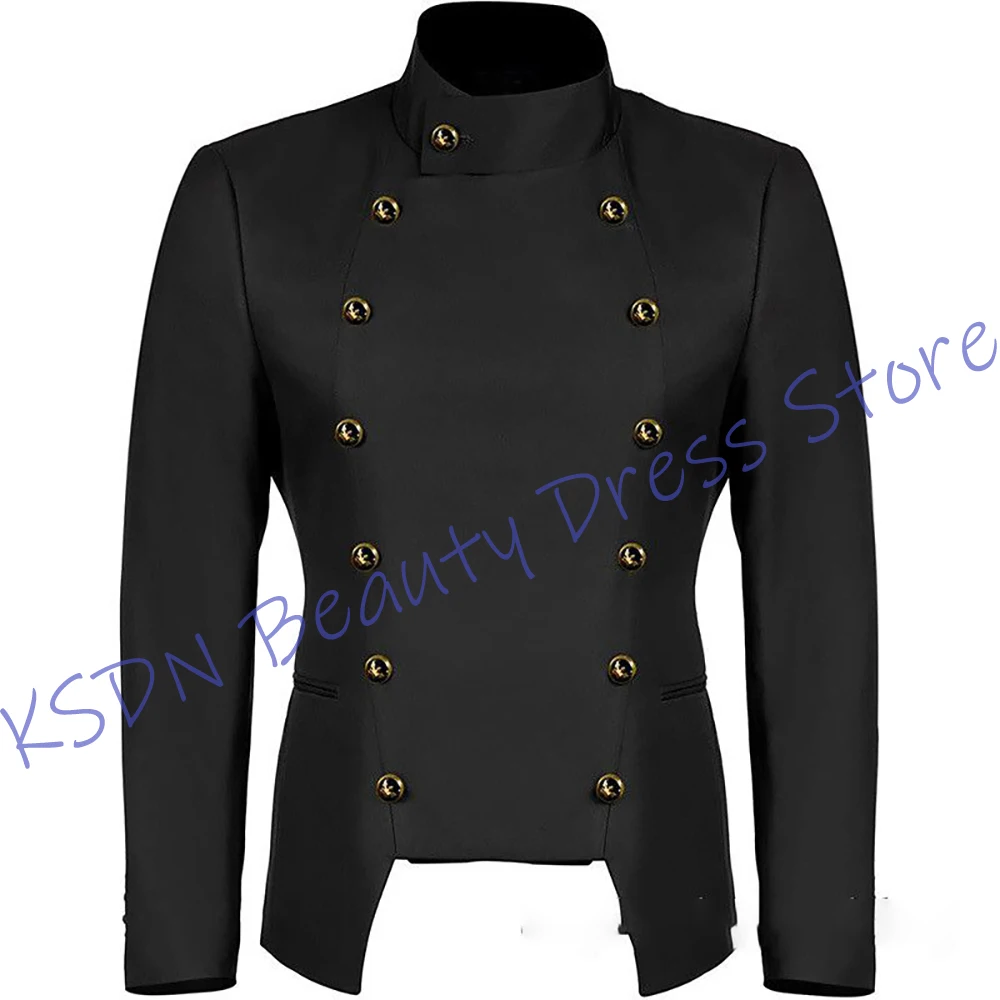 

Elegant Men's Black Mandarin Collar Double-Breasted Blazer One Piece Smart Chic Jacket for Formal Evening Banquet Parties