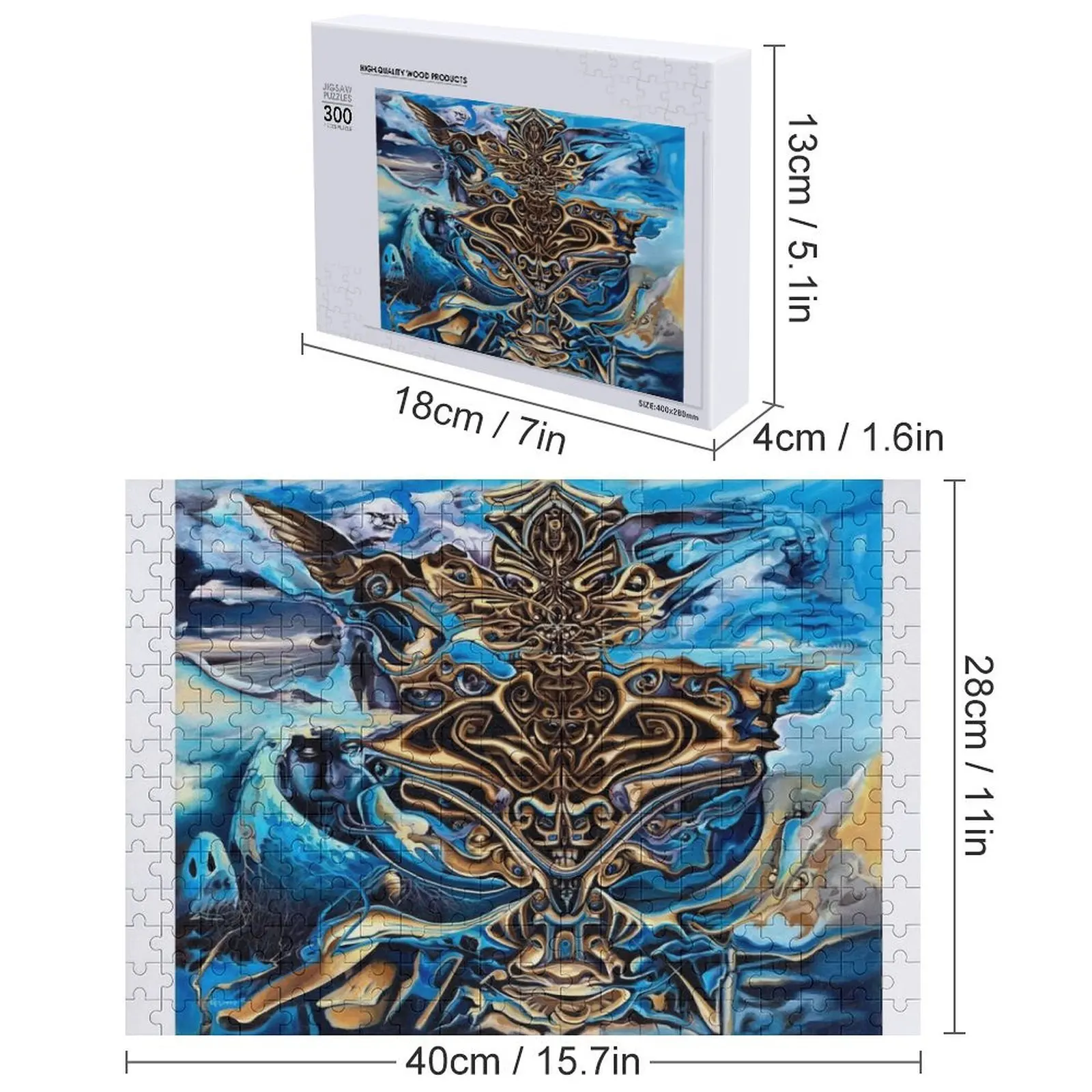 タンとブルーのシンメトリージグソーパズル カスタムネーム木製ジグソー 大人用木製パズル