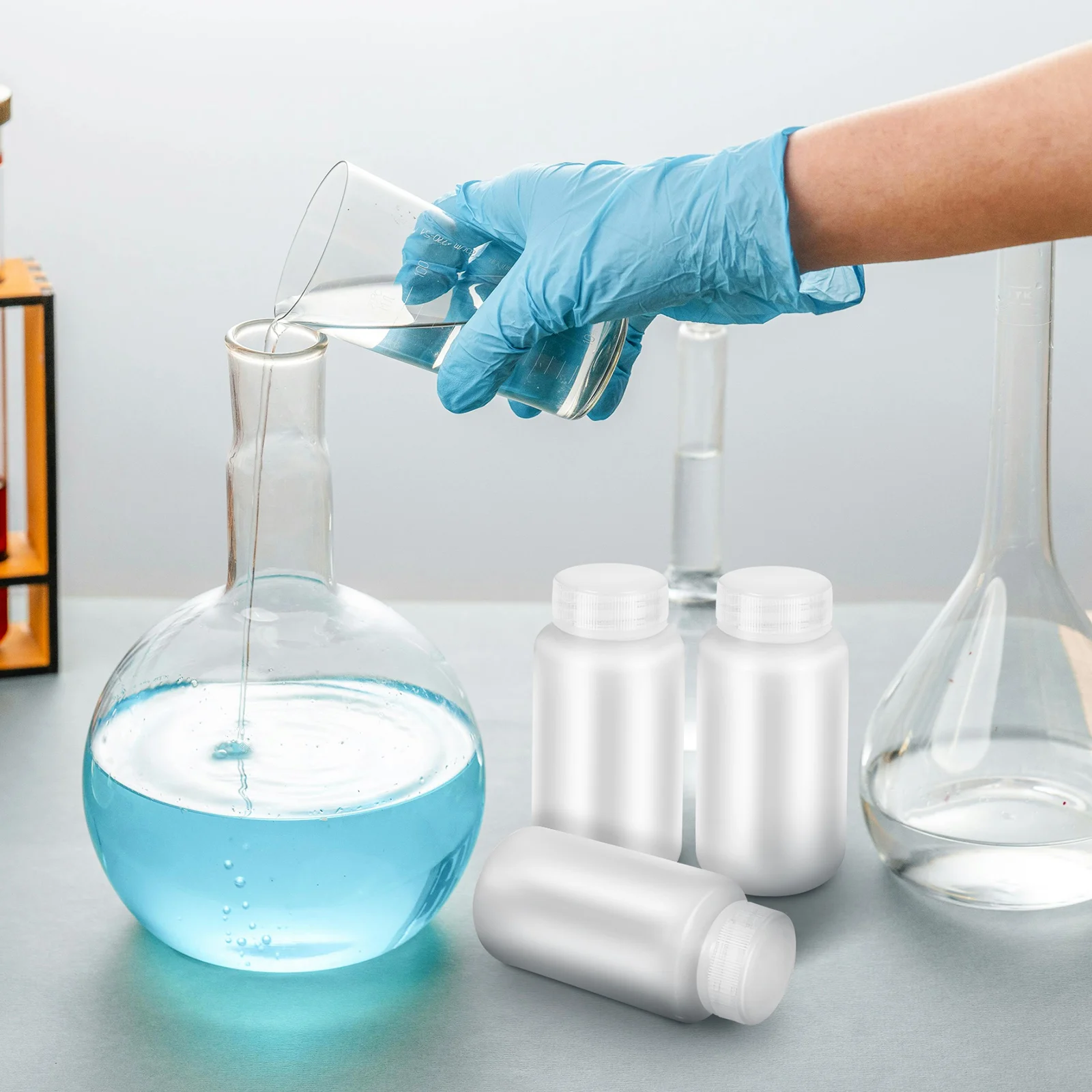 

5pcs 250Ml Plastic Lab Chemical Bottles Wide Mouth Sample Storage Containers Reagent Vials With Caps For Laboratory Liquid