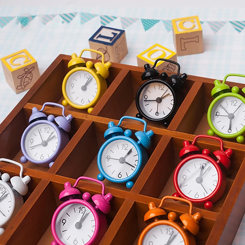 الرجعية المنبه المعدنية الصغيرة المنبه مع إبرة لطيف التوأم جرس الكرتون ساعة الطاولة طاولة مكتب سطح المكتب زخرفة الاطفال هدية #2