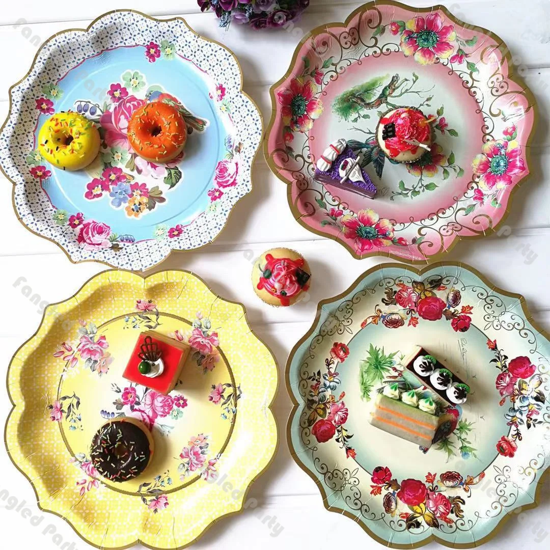 Platos de papel de porcelana azul y blanca de estilo chino, suministros para fiesta de cumpleaños y boda, vajilla desechable, 8 Uds.