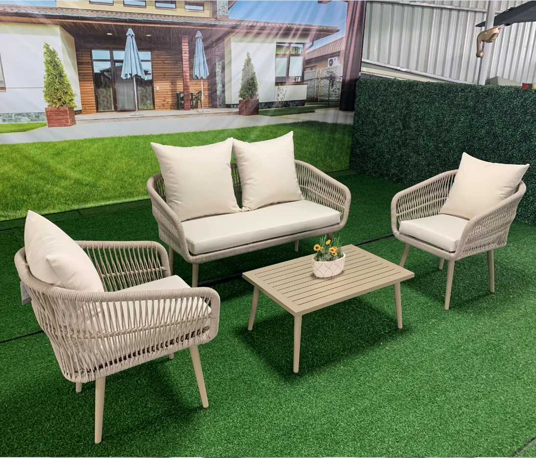 Nordic Style 4 PCS Modern Patio Furniture Backyard Balcony  Garden Rope Aluminum Sofa Set for Outdoor Terrace