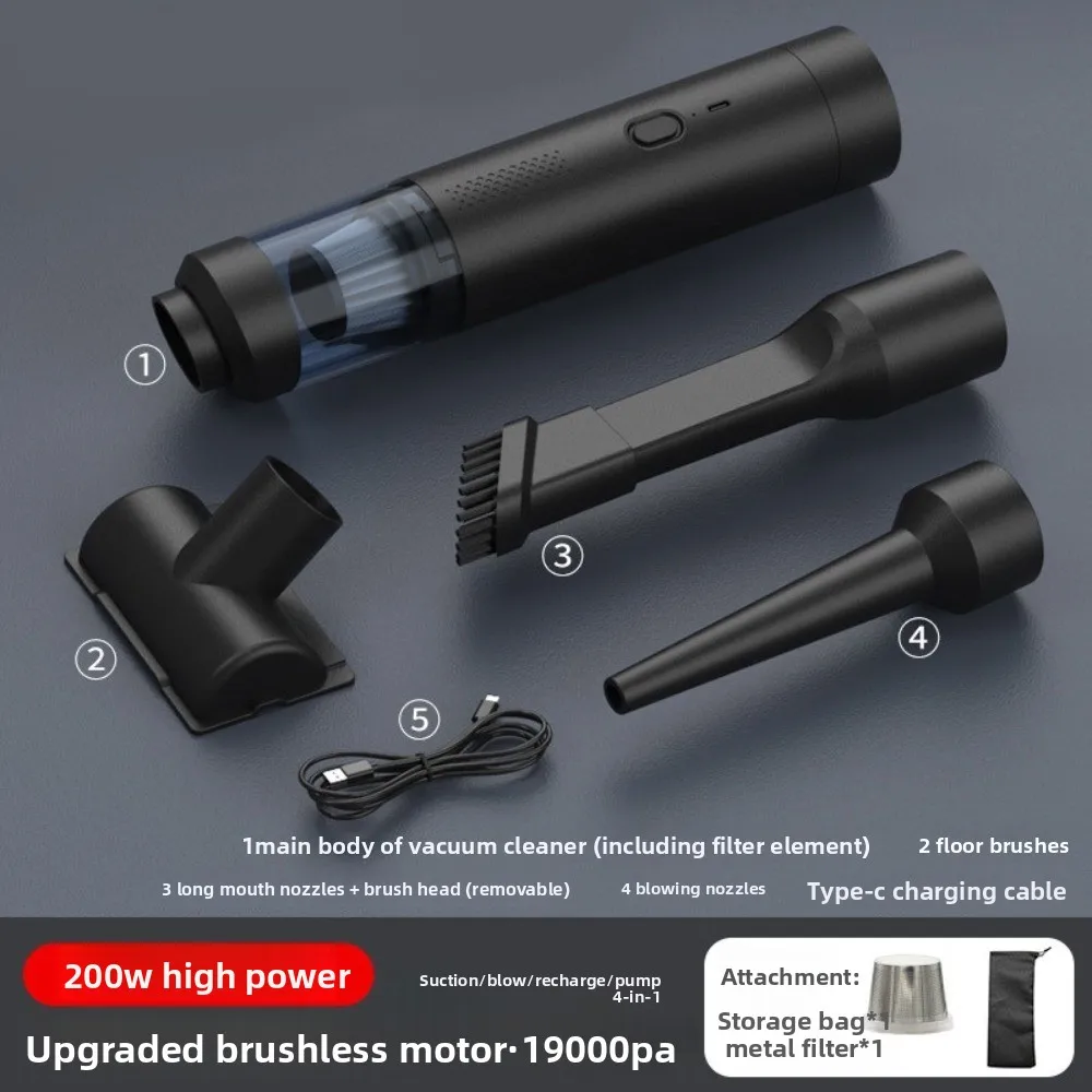 19000Pa Suction Cordless Car Vacuum Cleaner Strong Suction Rechargeable Handheld Blower 2000mAh Multifunctional