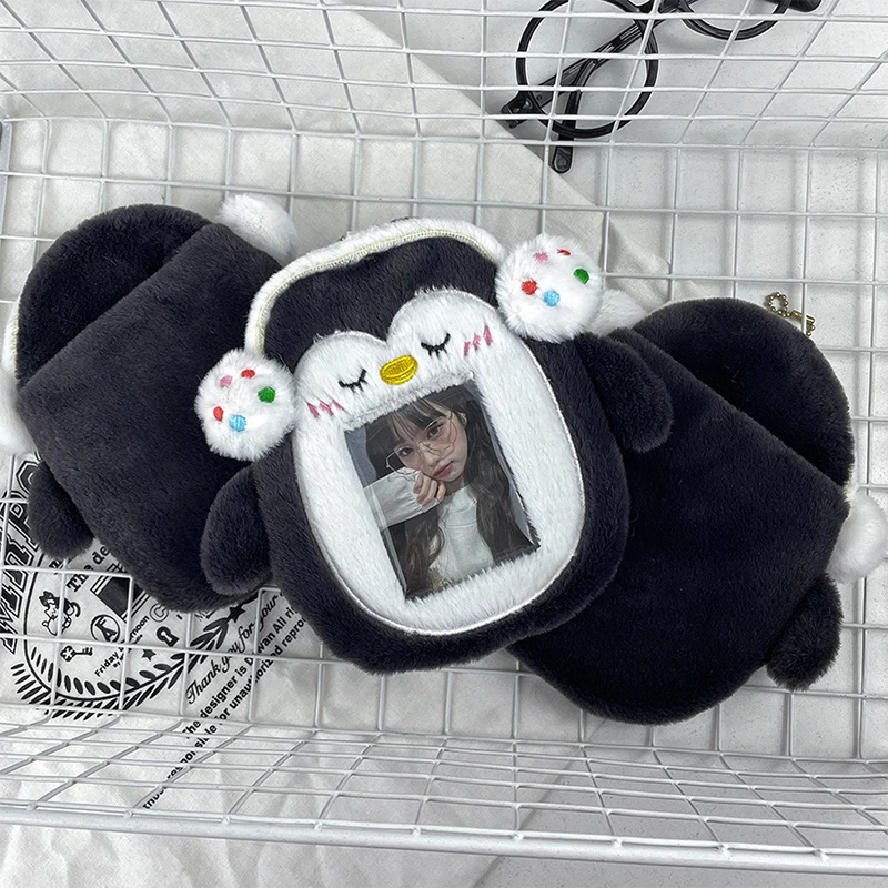 Tarjetero de peluche de pingüino de dibujos animados, fundas de exhibición para álbum de fotos Kpop, llavero, tarjeta de identificación, tarjeta de estudiante, regalos protectores para niñas