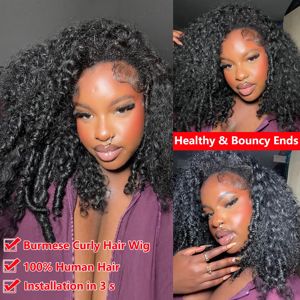Half Wig Burmese Curly Human Hair Wigs With Drawstring Seamless Clip Machine 180 Density Beginner Friendly Curly Wigs For Women