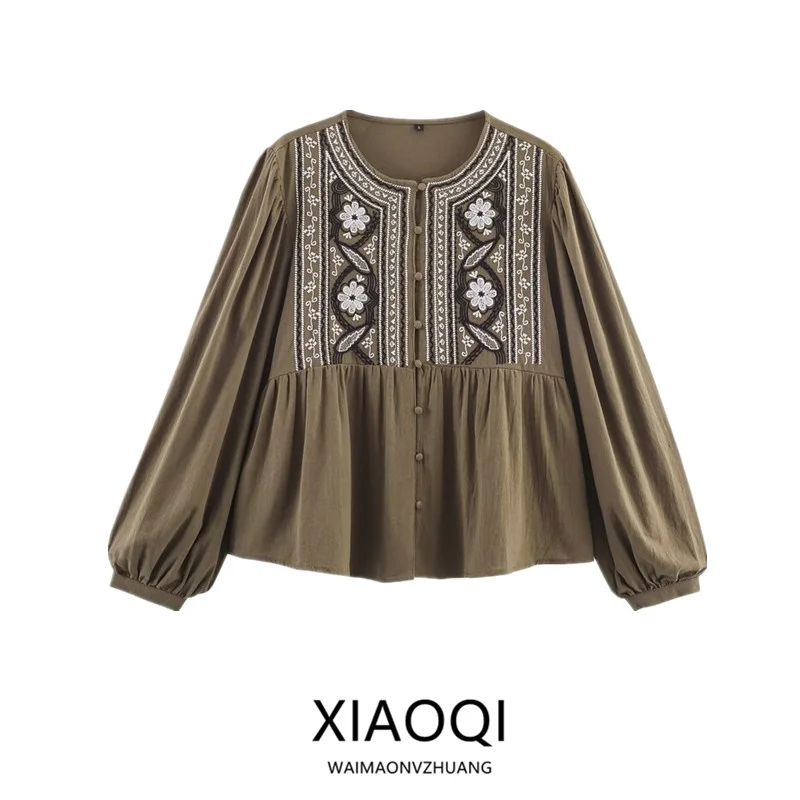 

Свободный повседневный женский топ с вышивкой irt, осенний новый модный топ 202, универсальный длинный свек, круглый топ на пуговицах