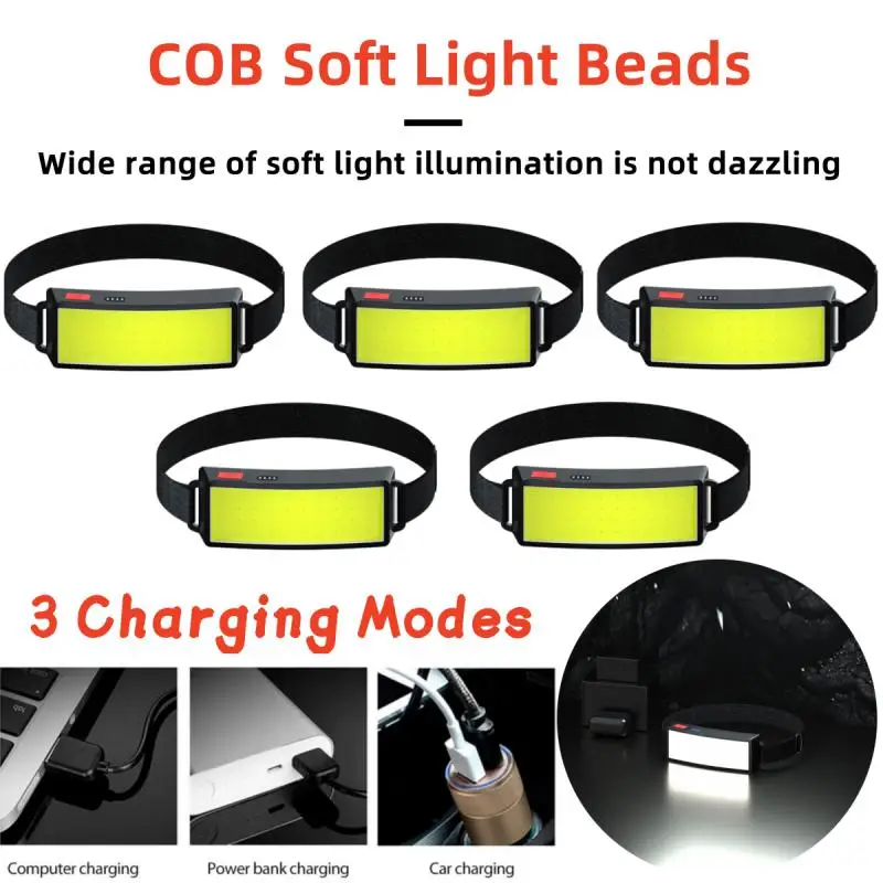 

Rechargeable LED COB Headlamp Super Bright COB Headlight With 3 Modes Waterproof Adjustable Head Torch Light For Hiking Running