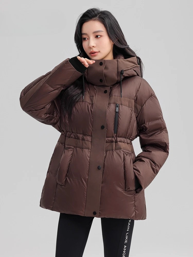 여성용 다운 재킷 2025 겨울 신상 롱 후드 웨이스트 트렌치 코트 패션 덕 다운 코트