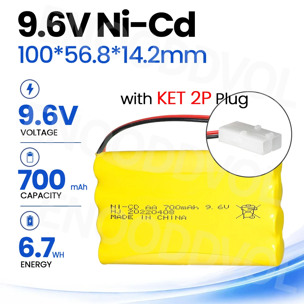 9.6V 700mAh NiCd Rechargeable Battery Pack with KET 2P Connector for RC Car Tank Robot Boat Ship Remote Control Toy Bateria
