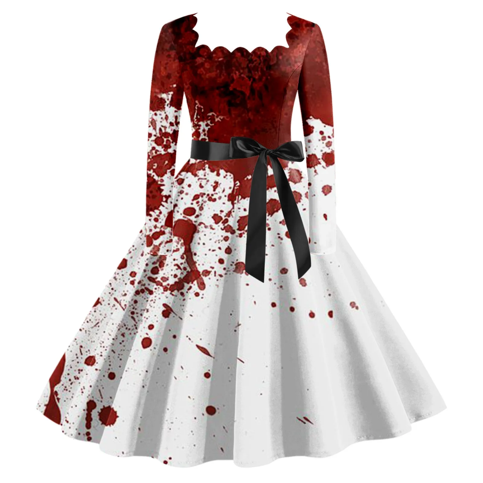 Bloody Halloween Dress For Women Plus Size Long Sleeve Wrap Dress A Line Midi Dress For Women Vintage Halloween Dresses Vestidos