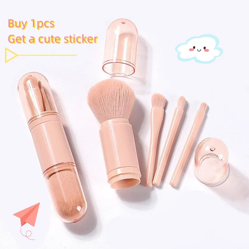 Ensemble de pinceaux de maquillage portables télescopiques de dessin animé, pinceau pour fard à barrage, kit de cosmétiques pour le visage, outils de beauté, voyage, 4 en 1