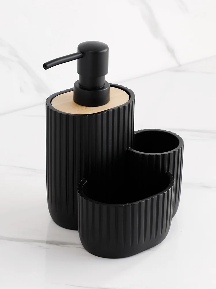 Kitchen Accessories Soap Pump Dispenser with Sponge Holder and Brush Holder 3 in 1 Liquid Hand Dish Soap Dispenser Black Wood