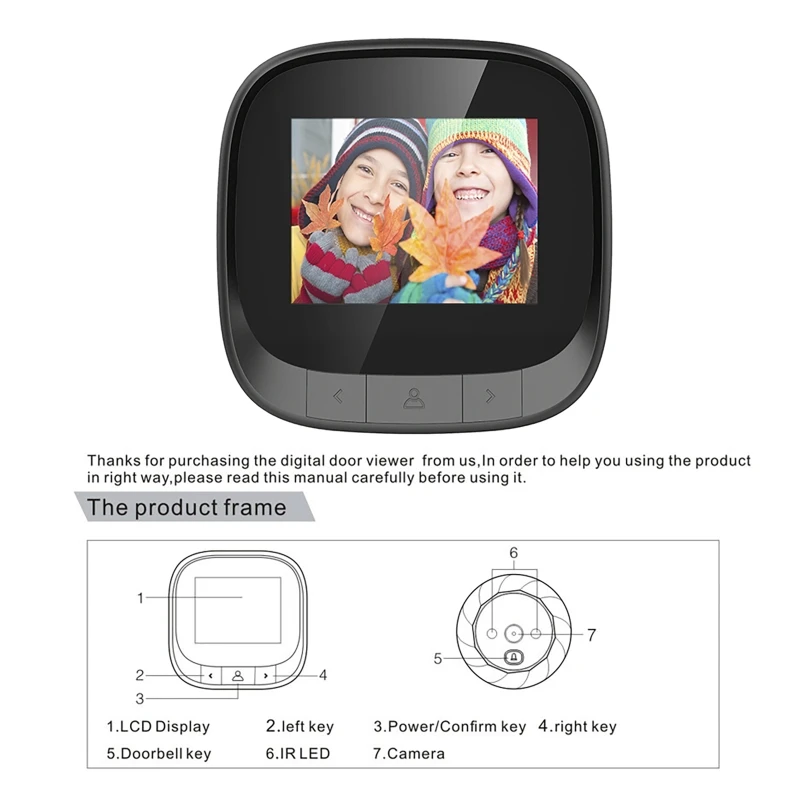 Câmeras de campainha com tela lcd de 2.4 polegadas, câmera olho mágico para porta, visão noturna, vídeo, campainha visual, proteção de segurança