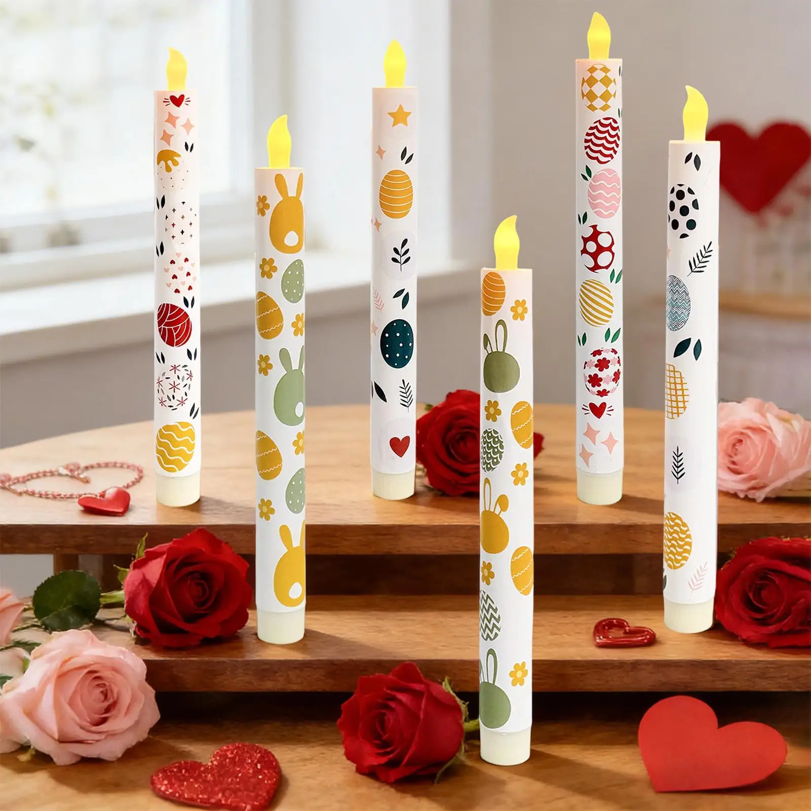 

Набор из 6 светодиодных свечей-фонарей на батарейках для Дня святого Валентина, без пламени, мерцающие, для украшения домашнего обеденного стола