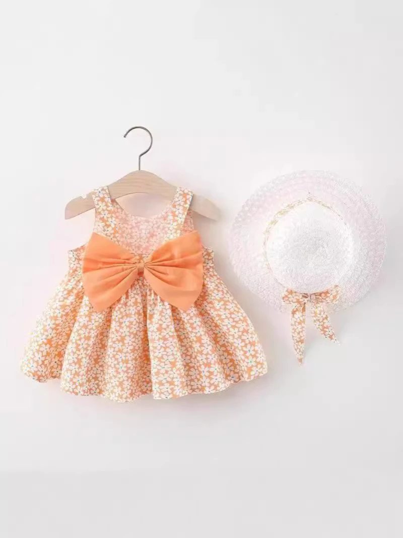 Baby Girl Clothing Set  Summer Newborn Dresses Toddler Clothes Korean Cute Bow Flowers Beach Infant Princess Dress