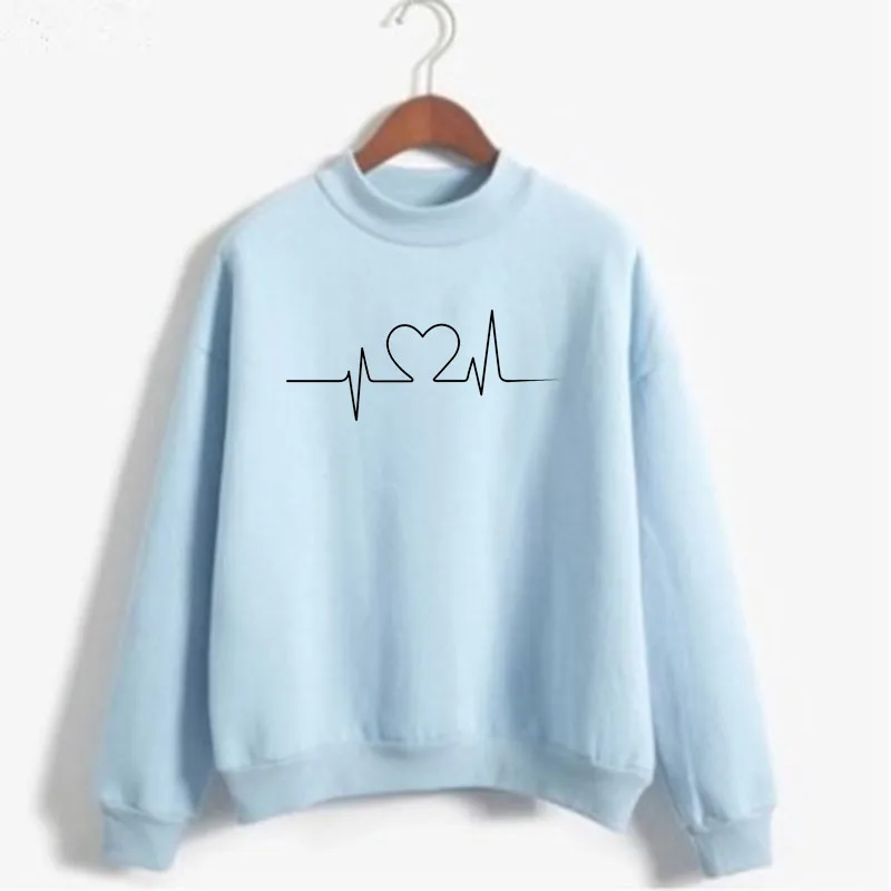 Harajuku LOVE HEARTBEAT Graphic Print Women O-neck Sweatshirt Casual Funny Sweatshirt For Lady Girl Top hoodie Hipster Drop Ship