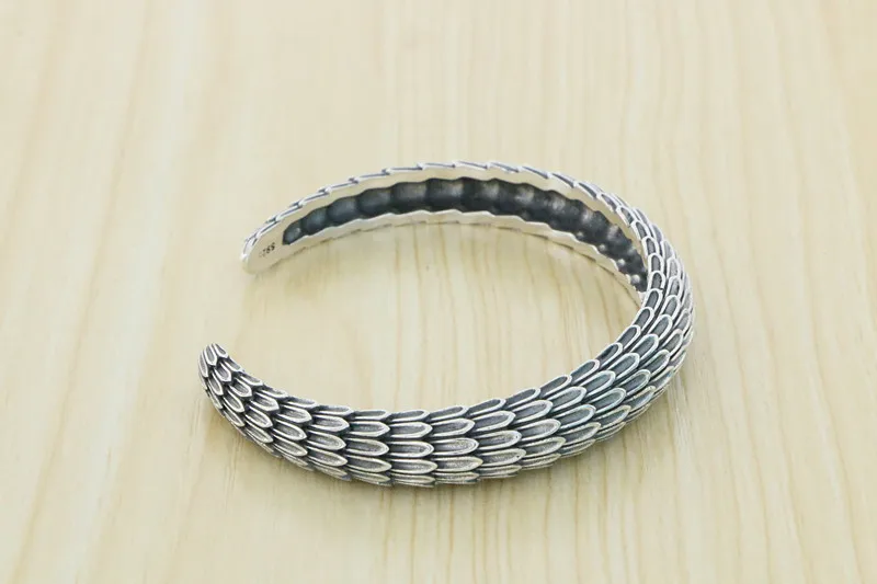 Wholesale Personalized Hip Hop Sterling Silver Dragon Scale Bracelet Opening Retro Men's and Women's Personalized Ornaments Punk