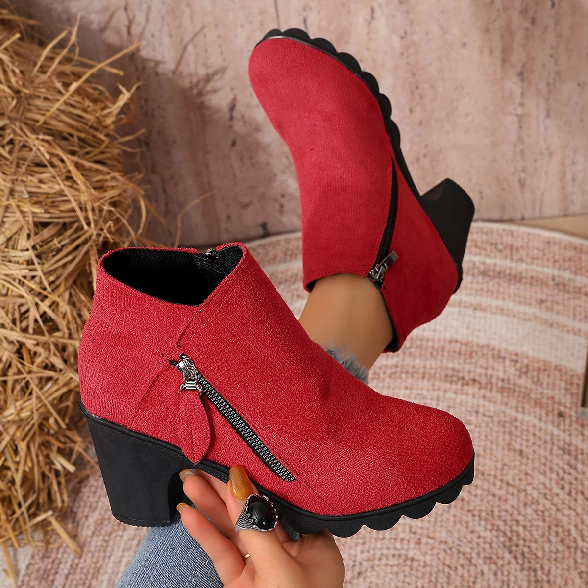 Women Boots Autumn Side Zipper Woman Shoes Chunky High Heels Ankle Boots for Women Trend Leopard Platform High Heels Shoes