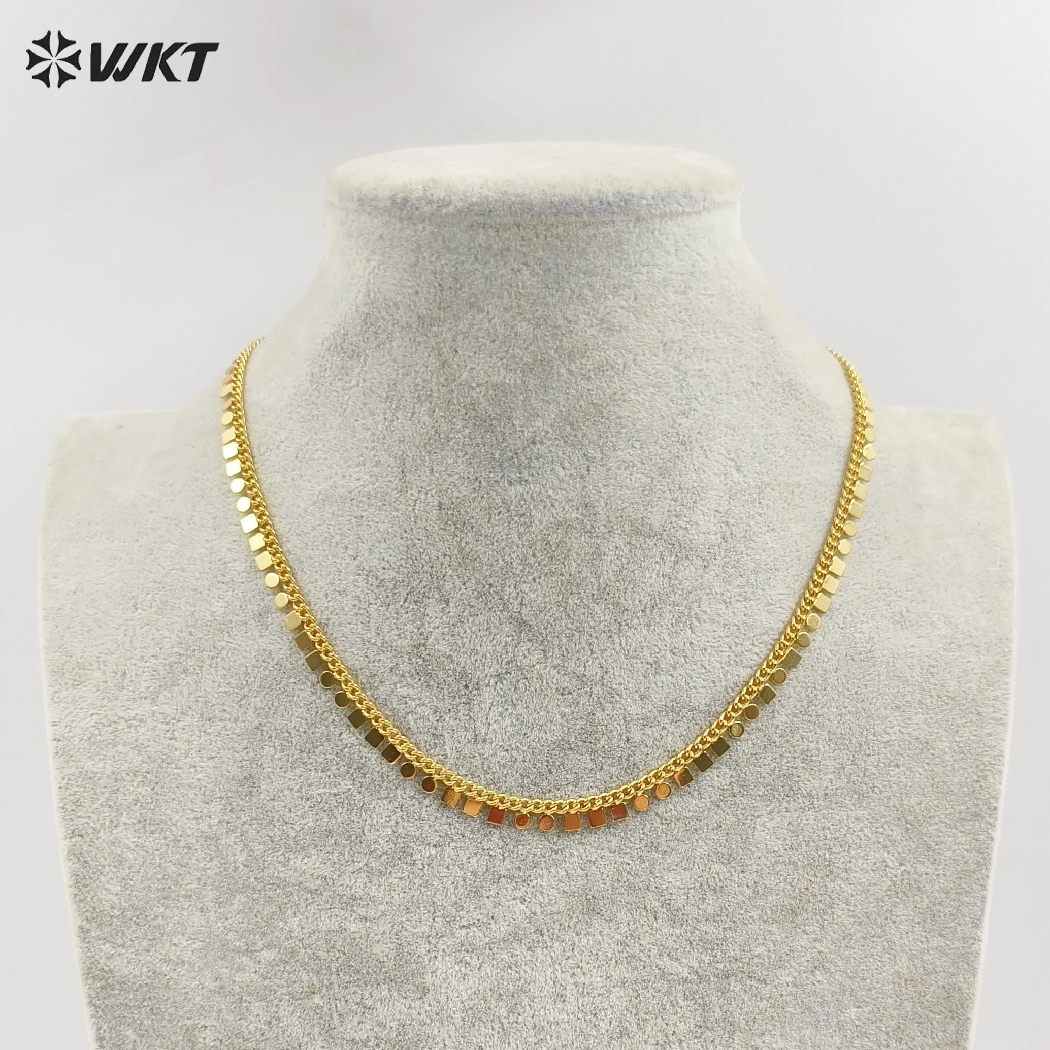 WT-JFN31 New Arrival Metal Necklace Chain length 16inch Real Yellow Gold Plated  For Women Jewelry Gifts