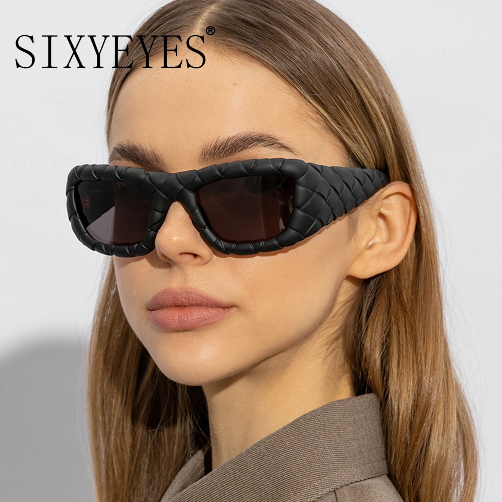 

Retro Rectangular Sunglasses Women Men 2024 Luxury Brand Designer Big Frame Intrecciato Sun Glasses Ladies Weave Pattern Eyewear