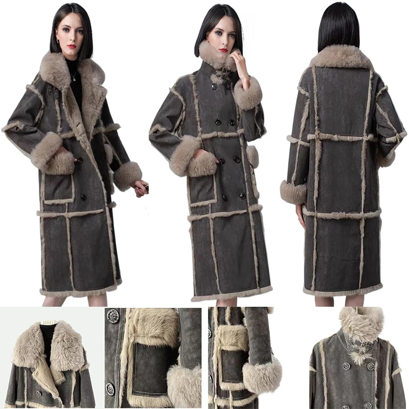 European Winter 2023 Women New Jacket Thick  Artificial Rabbit  Lining Fox Eco Fur Coat Luxury Warm Long Female Sheepskin Coat