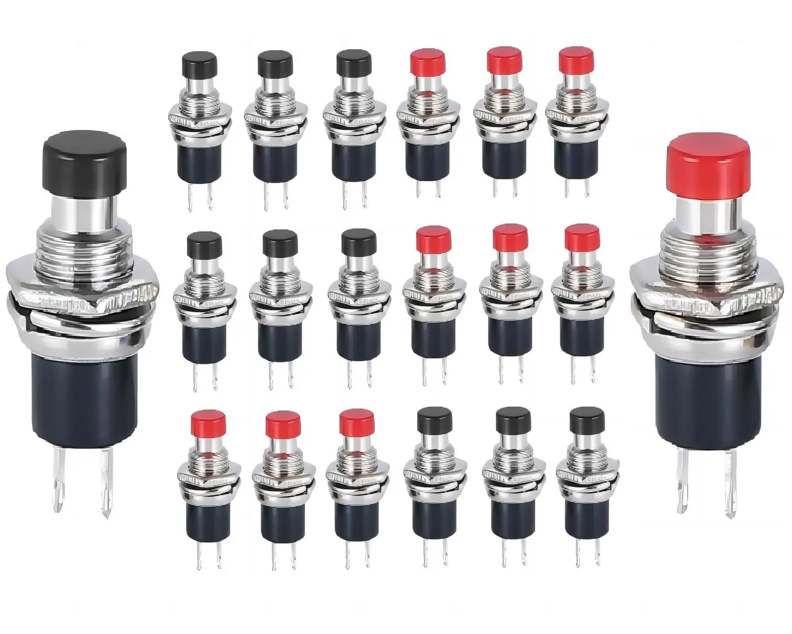 20 Stück Momentan-Drucktastenschalter, 1 A 250 VAC SPST Mini-Drucktastenschalter, normalerweise offen (Schließer), schwarze und rote Kappe