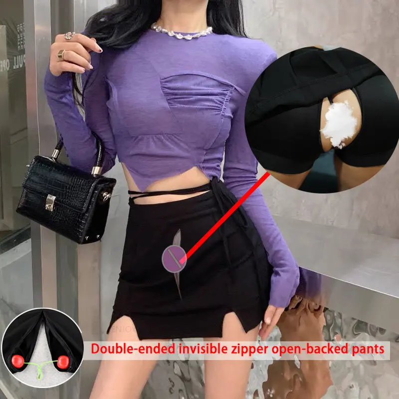 

High Waist Black Skirt Women's Clothing 2022 Summer Invisible Front and Rear Open Crotch Hip Skirt Side Slit A- Line Skirt Women