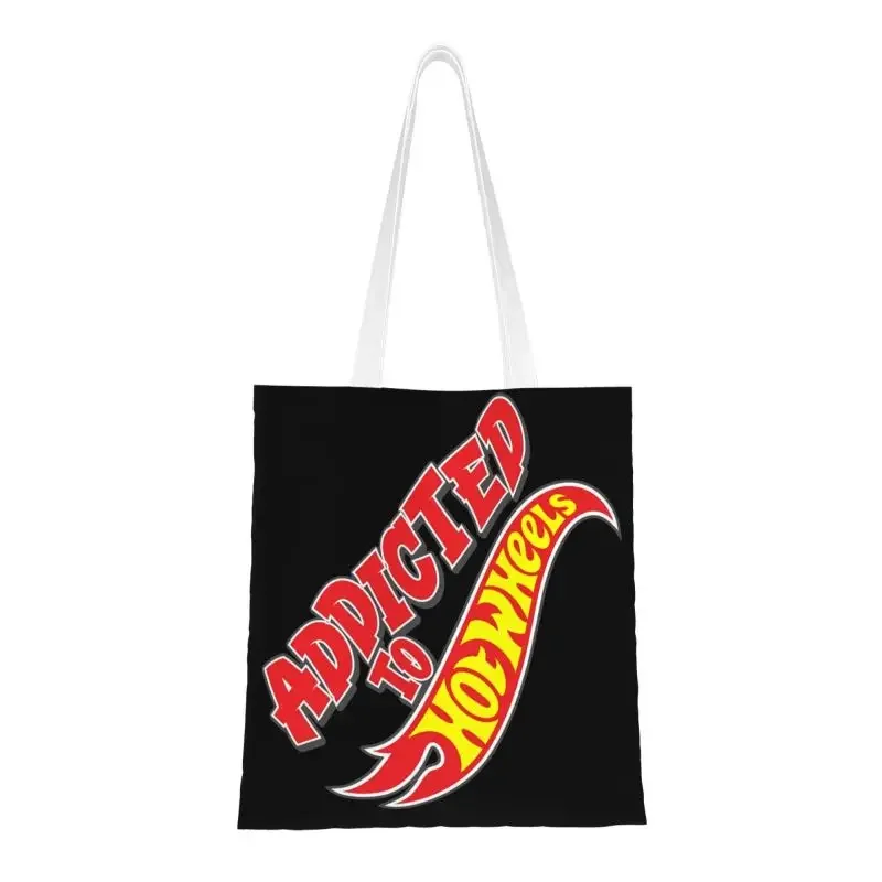 Reusable Hot Wheels Logo Model Car Shopping Bag Women Shoulder Canvas Tote Bag Portable Sport Car Grocery Shopper Bags