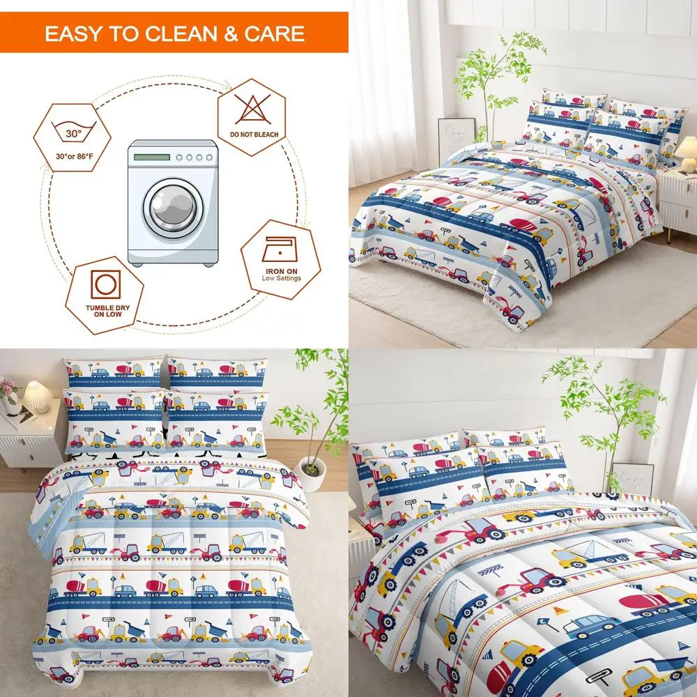 

Комплект детского постельного белья на строительной тематике: одеяло для грузовиков и экскаваторов из 7 предметов с простынями, наволочки, двойной размер
