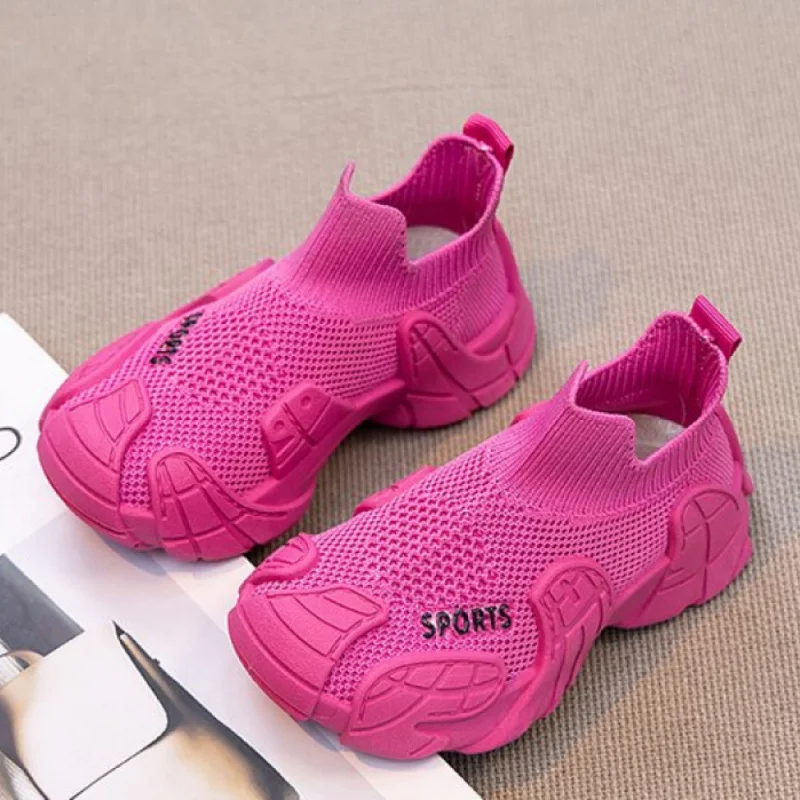 

Trend Fashion Knitted Sport Shoes For Children Anti-slippery Breathable Teenager Kid's Sneakers Casual Running Footwera Boy Girl