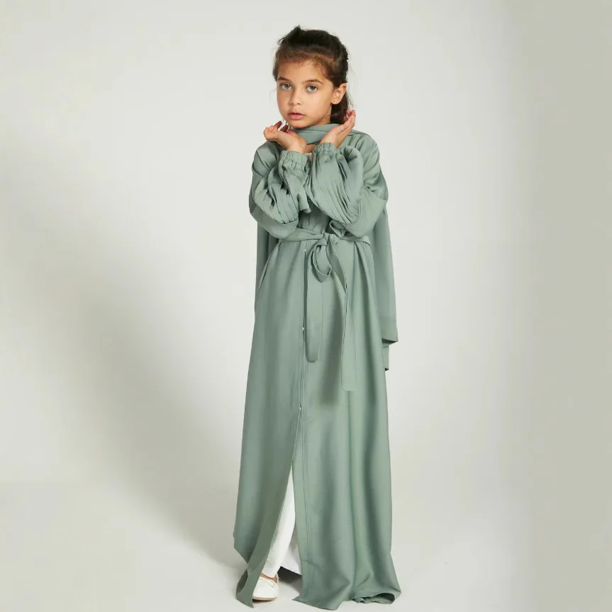 Bescheidener Kaftan Hijab Kleider für Kinder Offener Khimar Kimono Abaya Dubai Luxus Muslimische Sets Islam Kebaya Jalabiya Eid Ramadan Kaftan