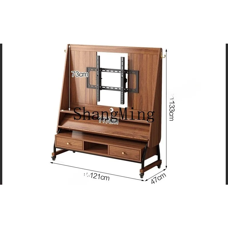 

ZHB solid wood TV medieval storage integrated living room household small apartment floor removable TV bracket
