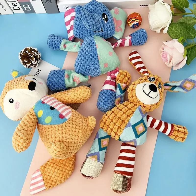 Pet Plush Toy Cat Dog Interactive Teething Toys Cute Animal Style Bite Resistant Squeaky Teeth Cleaning Chew Toy Pet Supplies