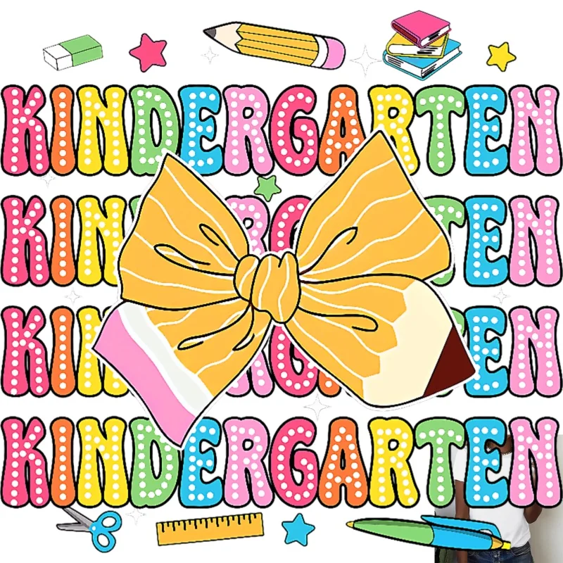 Kindergarten Kindergarten Theme Heat Transfer White Ink Iron - on Patch, Colorful Letters & Bow Stationery Elements, Suitable for T - - Aliexpress Deal