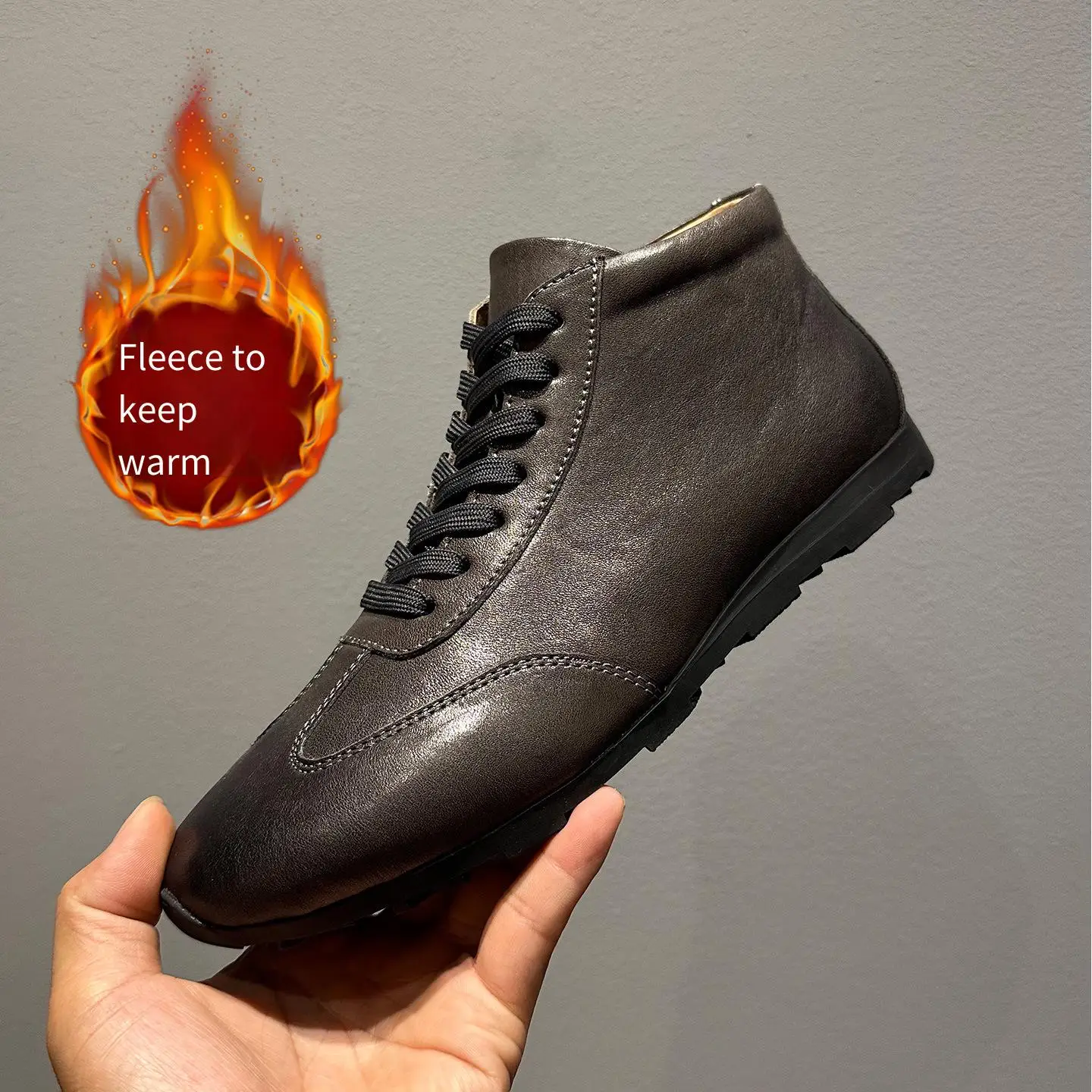 

YETTIES Men's German Army Trainer High Top, Winter Fleece Lined Leather Sneakers, Retro Gum Sole Tennis Shoes for Men