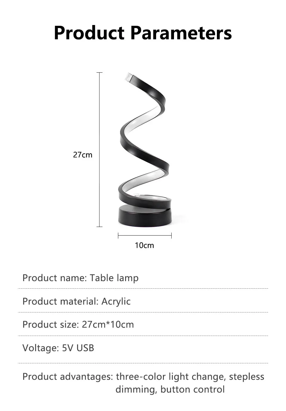 USB Plug in Creative Spiral LED Night Light Dimmable 3 Colors Adjustable for Living Room Office Desk Table Bedroom Bedside Decor
