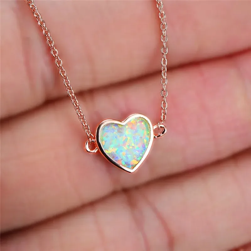 Fashion Boho Love Heart Pendant Necklace for Women Girl Charm White Imitation Opal Necklace Trendy Wedding Band Jewelry