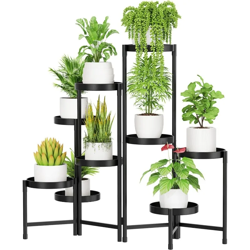 

9 Tier Metal Plant Stand Indoor Outdoor, Foldable Tall Flower Stand Shelf , Tiered Corner Planter Holder Plant Pot Display Rack