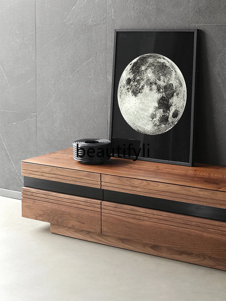 North American black walnut TV cabinet solid wood Nordic living room small apartment flip floor cabinet