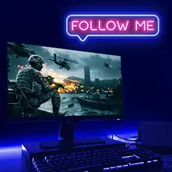 Follow Me Neon Signs LED Lights For Tiktok Youtube Gamer Cool Live Round For Studio Wall Bedroom Game Room Shop Bar Club Decor