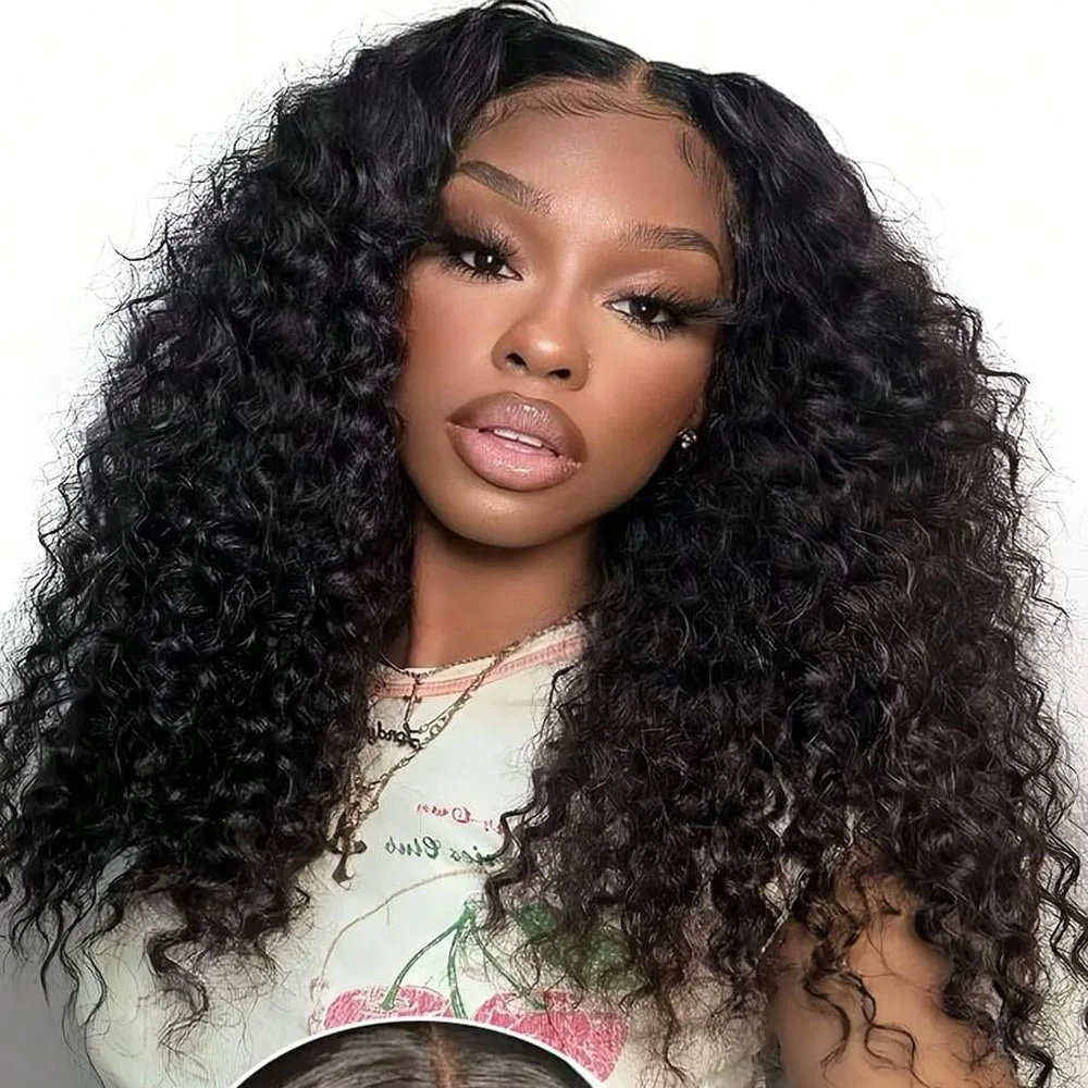 13x6 vague profonde dentelle avant perruques cheveux humains dentelle avant fermeture perruques pour les femmes 250% densité porter et aller sans colle perruque naturel noir