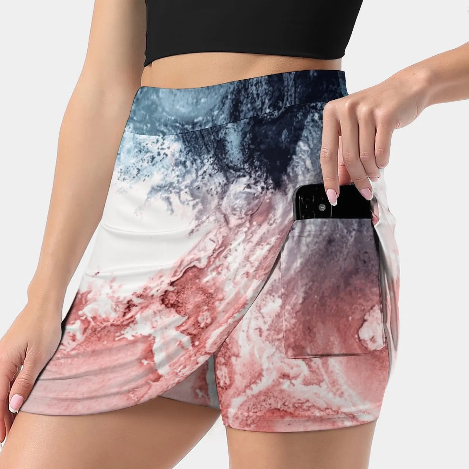 Abstract Watercolor Aerial Coastal View Women's Fashion Sporting Skirt With Pockets Tennis Golf Running Skirts Abstract