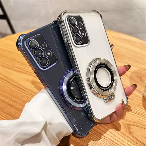 Transparent Plating Magnetic Bracket Phone Case For Samsung A13 A23 A33 A53 A73 A12 A22 A32 A52 A03 A52S Shockproof Soft Cover