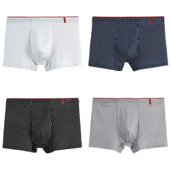 4pcs Men's Briefs Fashion Boxer Shorts Underwear Men's Stripe Panties Breathable Elastic Large Size Male Underpants