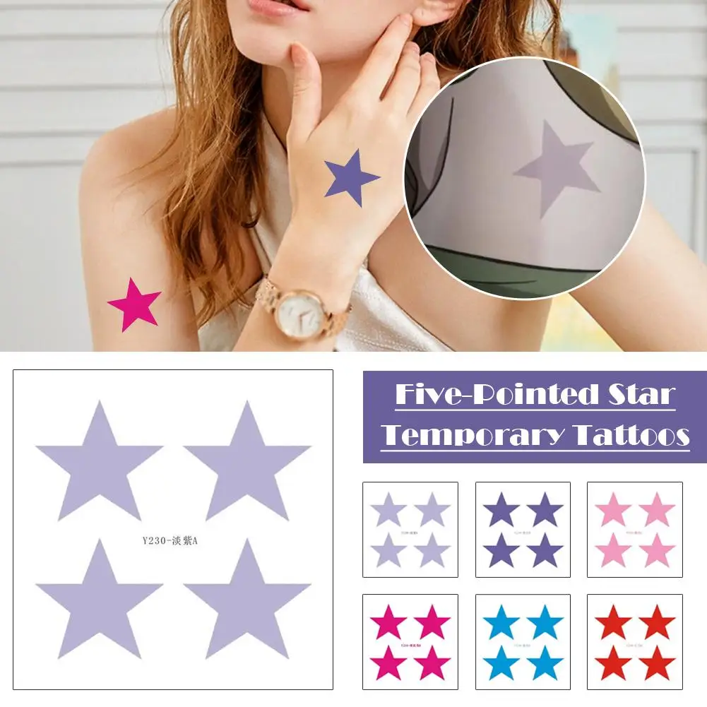 Kolorowe tatuaże tymczasowe w kształcie pięcioramiennej gwiazdy, wodoodporne, długotrwałe, półtrwałe naklejki dla kobiet i mężczyzn D4R7