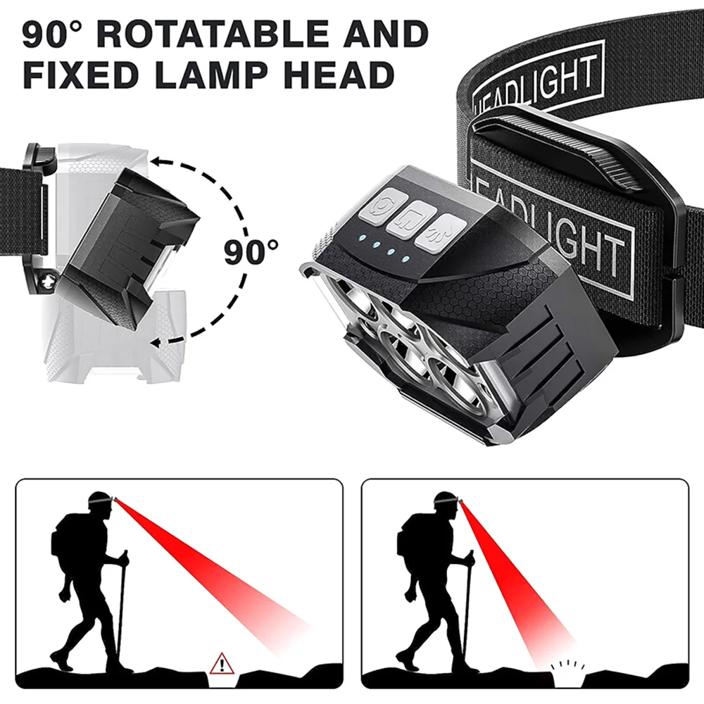 Imagem -04 - Farol Led Recarregável com Sensor de Movimento Lanternas Impermeáveis para Camping ao ar Livre e Pesca 1200 Lumen