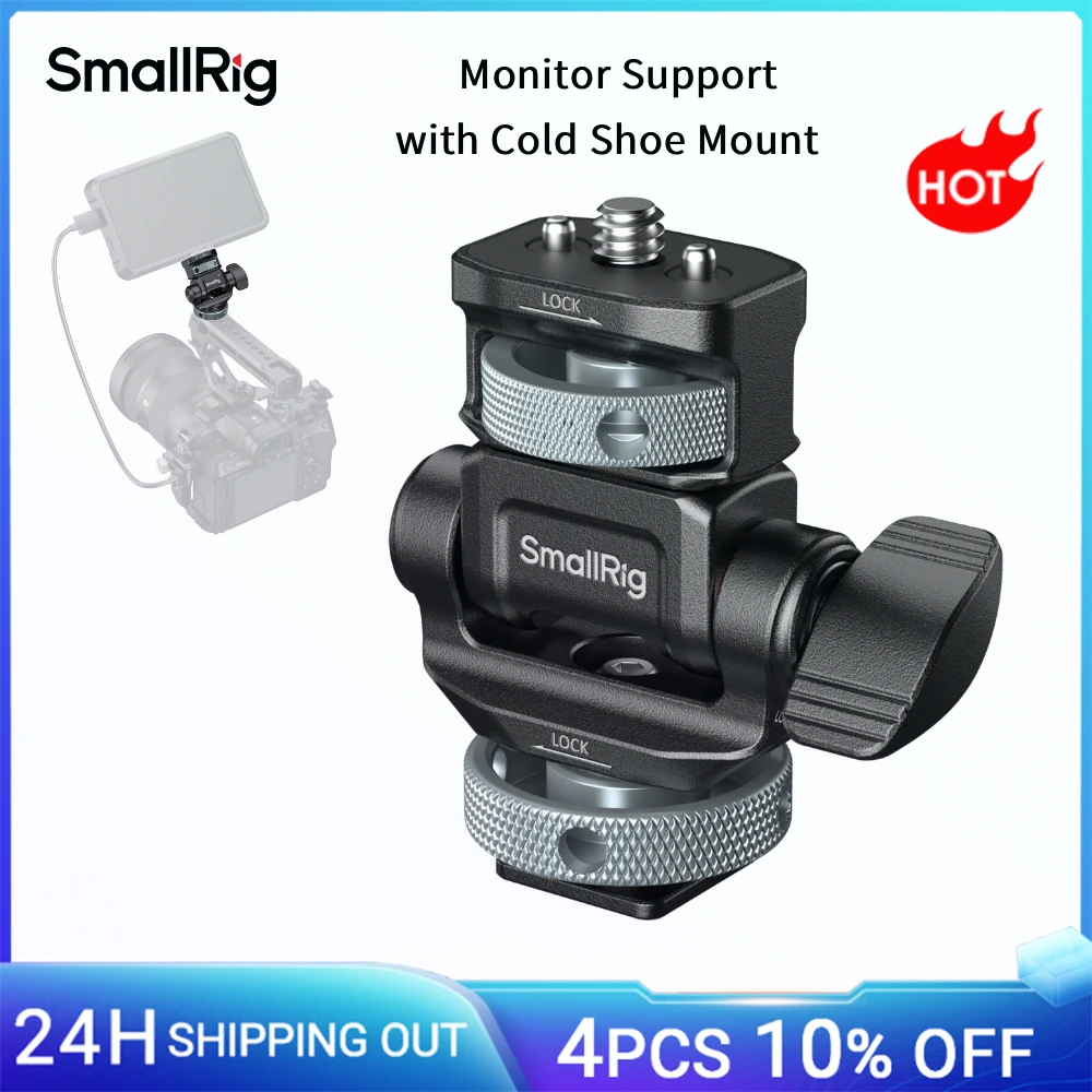 Image of SmallRig Monitorhalterung für horizontale und vertikale Aufnahmen mit Cold-Shoe-Halterung, schwenk- und neigbar, für DSLR-Käfiggriff 6313