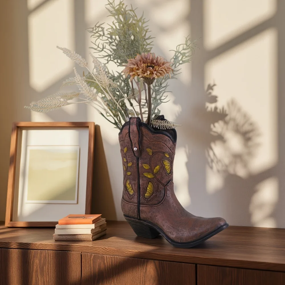 Vintage Creative Boots Vase Hazard Flower Arrangement Container Home Décor Desktop Resin Crafts American Western Cowboy Style