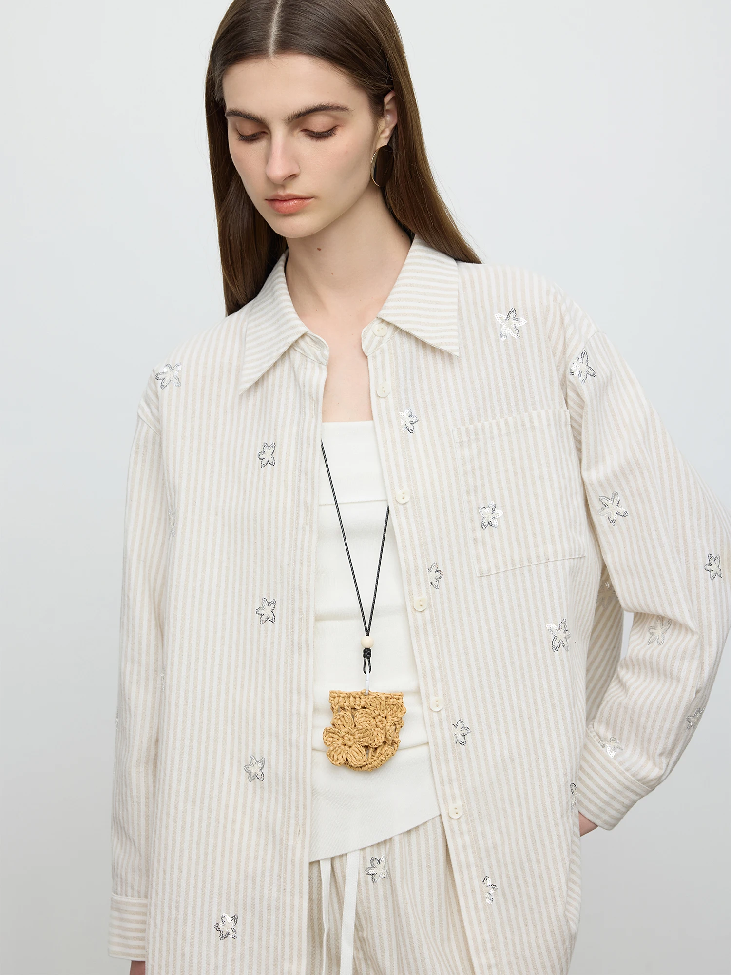 FSLE【プレミアムシリーズ】2025夏レディースリラックスリゾートセット - コットンリネン混紡シャツ＆ショーツでエレガントさを簡単に