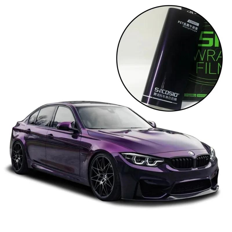 

Car Wrapping Vinyl High Gloss Midnight Purple Black Rose Purple PET With Air Bubble Free